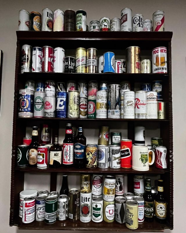 Thought Thursday:  Things that make sense at a Beer Distributor: Beer can wall decor.  See any old favorites?  #lifeatlknife #beercanwallart #officedecor #oldlabels #beerhistory